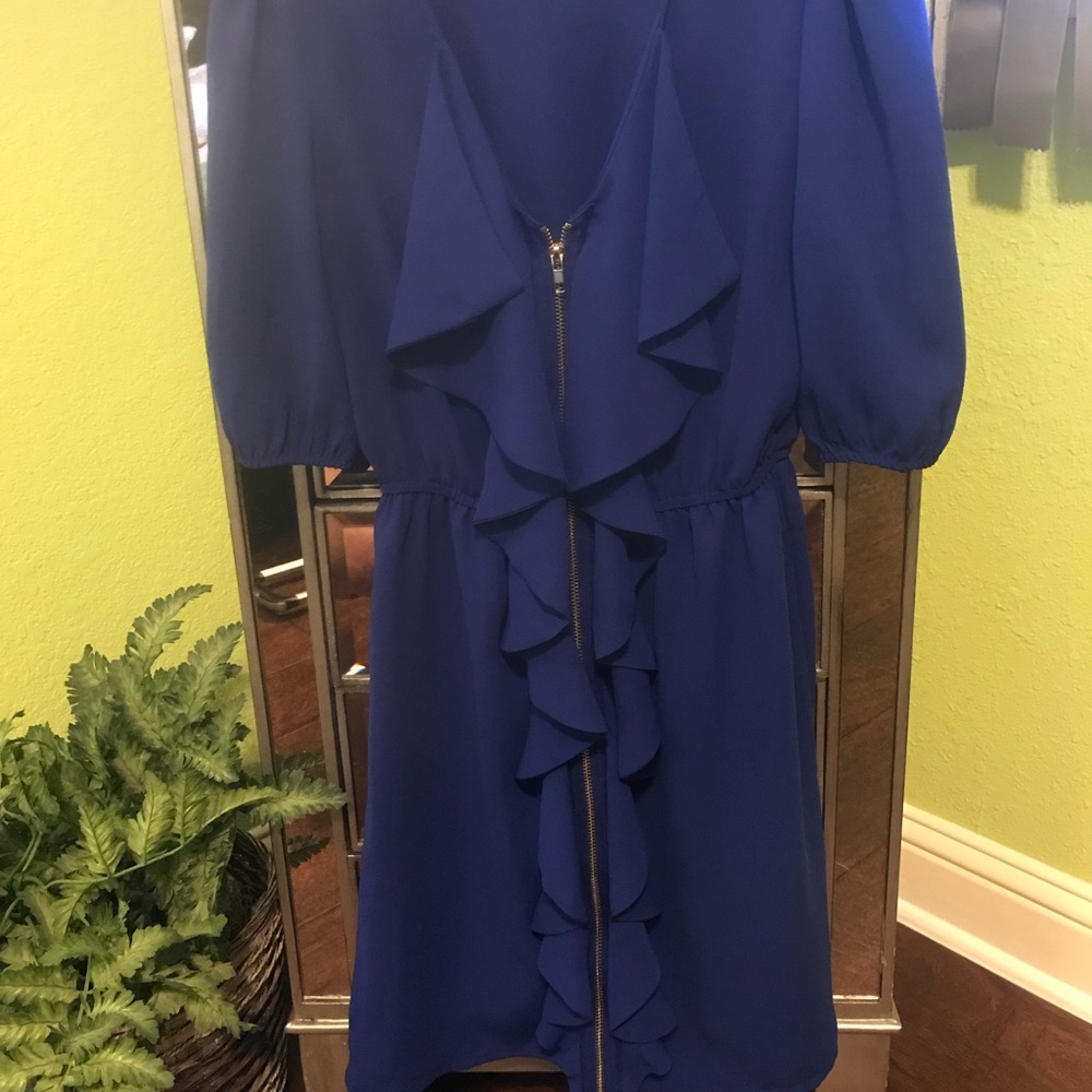 Blue Ruffle Zipper Dress
